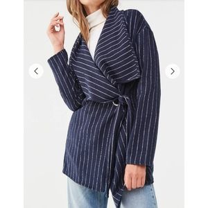 NWT Favlux Black Pinstriped Belted Jacket